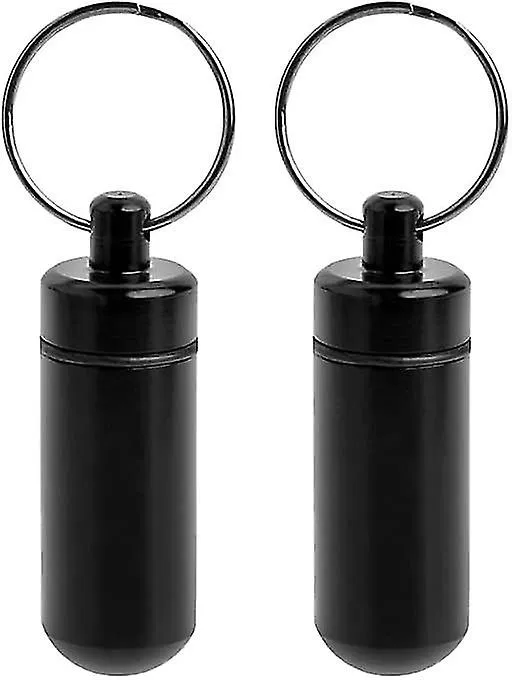 2 Pcs Colorful Round Aluminum Alloy Pill Bottle, Emergency Jar, Waterproof Outdoor Travel Portable Pill Bottle Key Chain (balck)