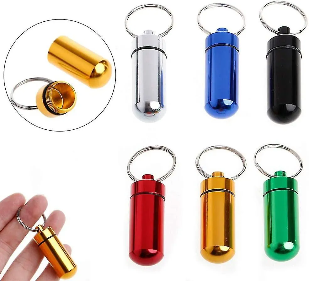 2 Pcs Colorful Round Aluminum Alloy Pill Bottle, Emergency Jar, Waterproof Outdoor Travel Portable Pill Bottle Key Chain (balck)