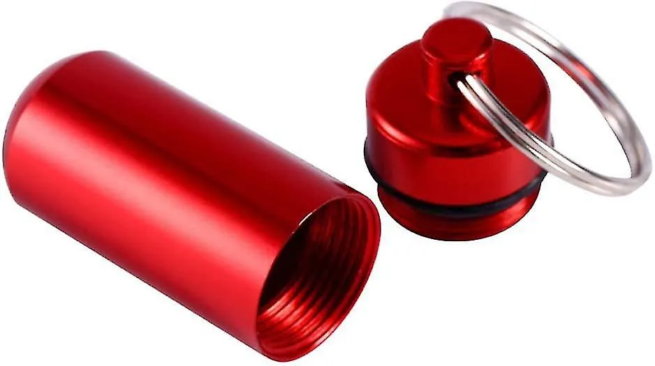 2 Pcs Colorful Round Aluminum Alloy Pill Bottle, Emergency Jar, Waterproof Outdoor Travel Portable Pill Bottle Key Chain (red)