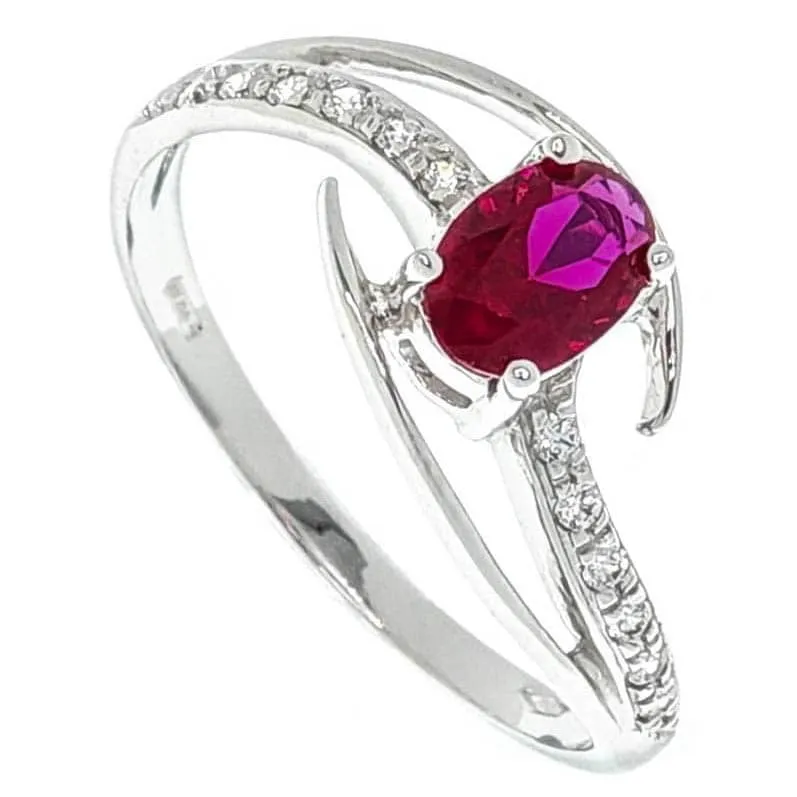 Anillo oro blanco 18k fucsia