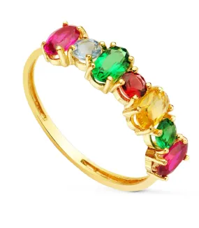 Anillo Piedras Multicolor Oro Amarillo 18K