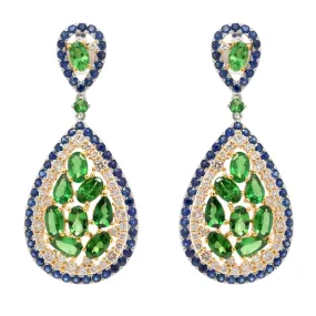 Aretes PEACOCK - oro 18k combinado - tsavoritas y zafiros