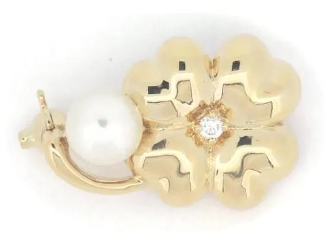 Broche de perla y diamante Mikimoto en oro amarillo de 18K en excelente estado Dorado 