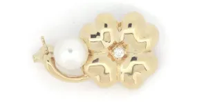 Broche de perla y diamante Mikimoto en oro amarillo de 18K en excelente estado Dorado 