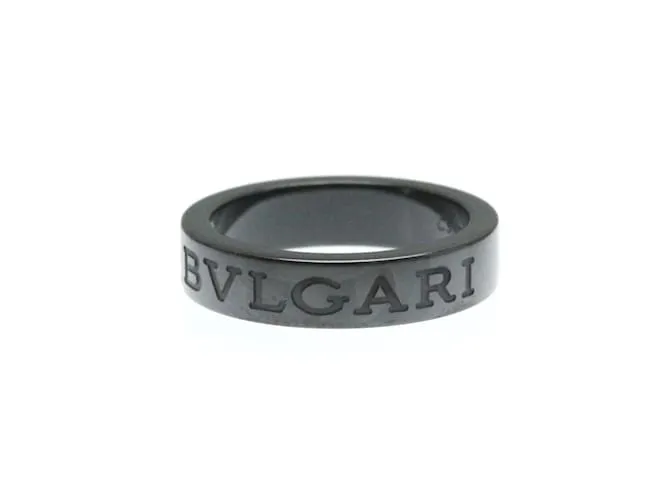 Bulgari Anillo de banda de cerámica y oro blanco con doble logo Bvlgari 