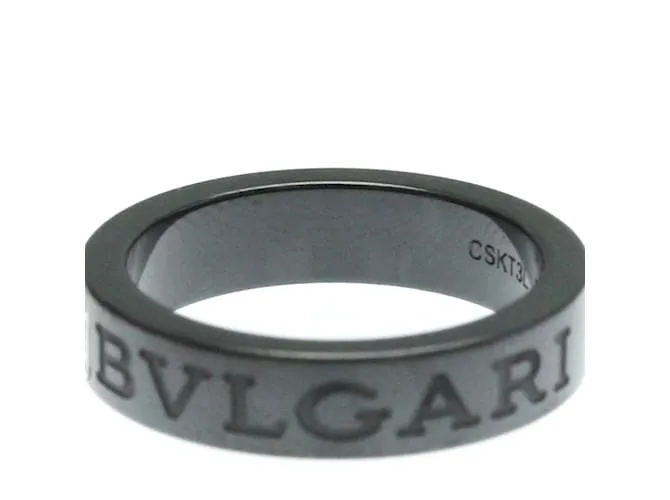 Bulgari Anillo de banda de cerámica y oro blanco con doble logo Bvlgari 