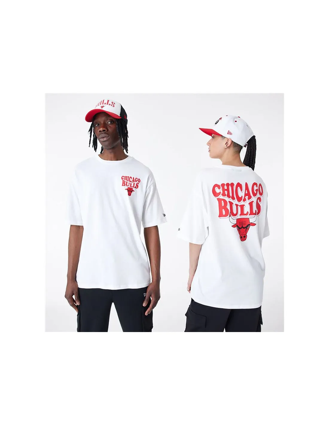 Camiseta New Era Nba Script Oversized Chicago Bulls Blanco Unisex