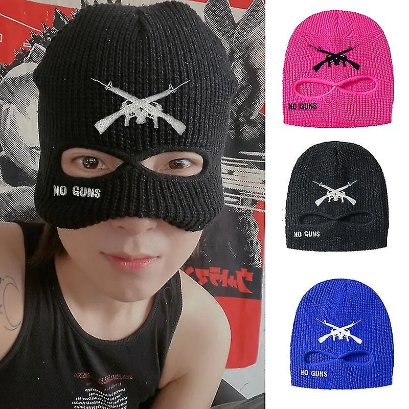 Embroidery Letter Cycling Ski Mask Hat Outdoor Sport 2 Hole Cap Windproof Knit Hat