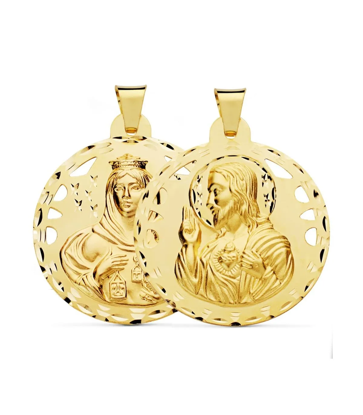 Escapulario V. Carmen y C. Jesús Oro 18K 42 mm Calado