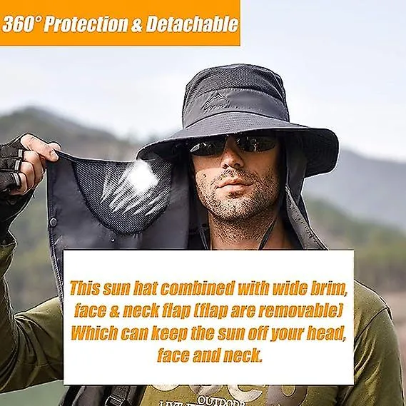 Fishing Hat For Men & Women, Outdoor Uv Sun Protection Wide Brim Hat With Face Cover & Neck Flap