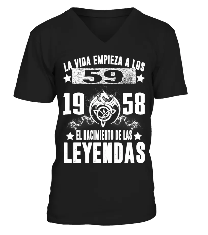 La vida empieza a los 59 1958 el nacimiento de las leyendas Camiseta cuello en V Unisex