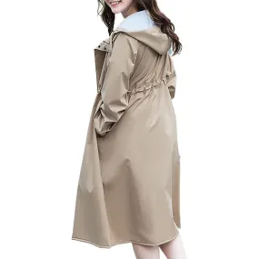 Lady Long Raincoat Lightweight Waterproof Reusable Hooded Raincoat For Outdoor