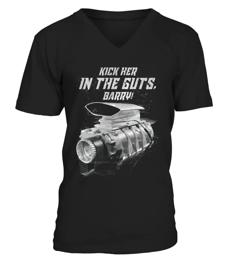 MDMX1-006-BK. Mad Max The Last of the V8s Kick Her in the Guts Barry! Camiseta cuello en V Unisex