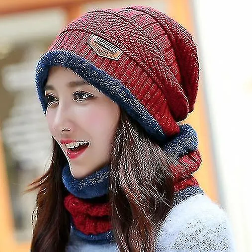 Men Women Winter Warm Knit Beanie Hat Scarf Set For Outdoor Windproof