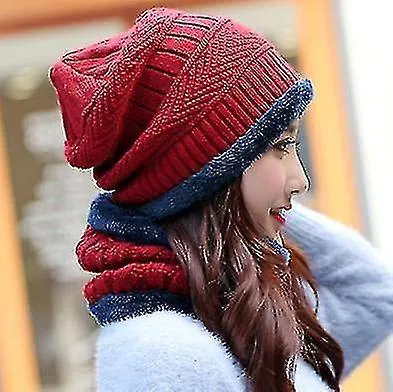 Men Women Winter Warm Knit Beanie Hat Scarf Set For Outdoor Windproof