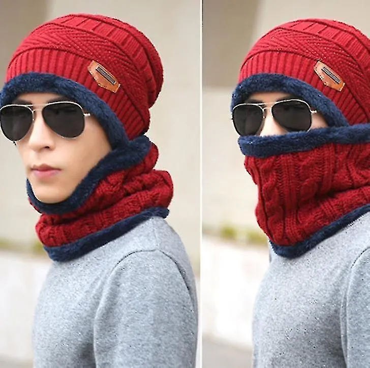 Men Women Winter Warm Knit Beanie Hat Scarf Set For Outdoor Windproof