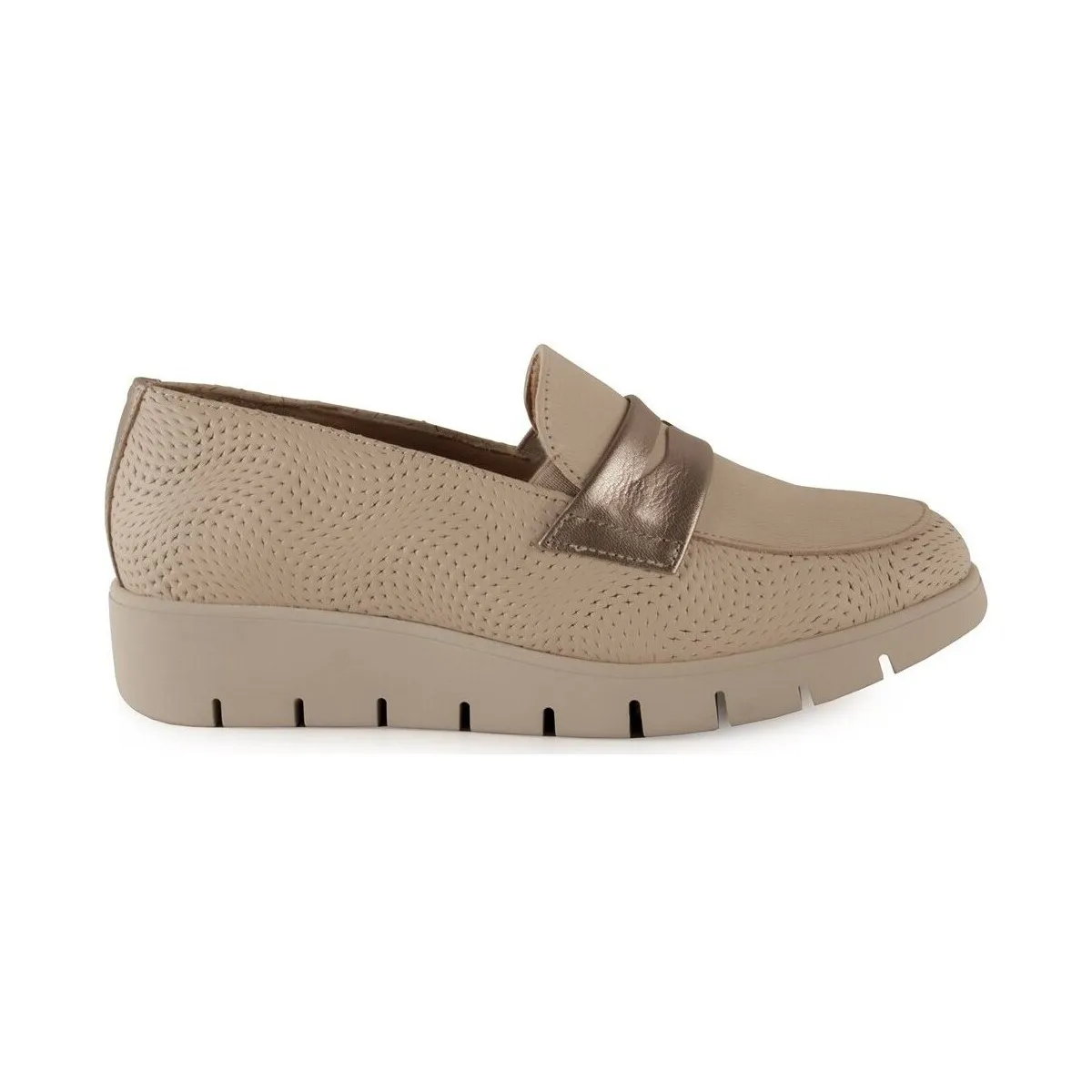 Mocasines de piel beige con cuña by