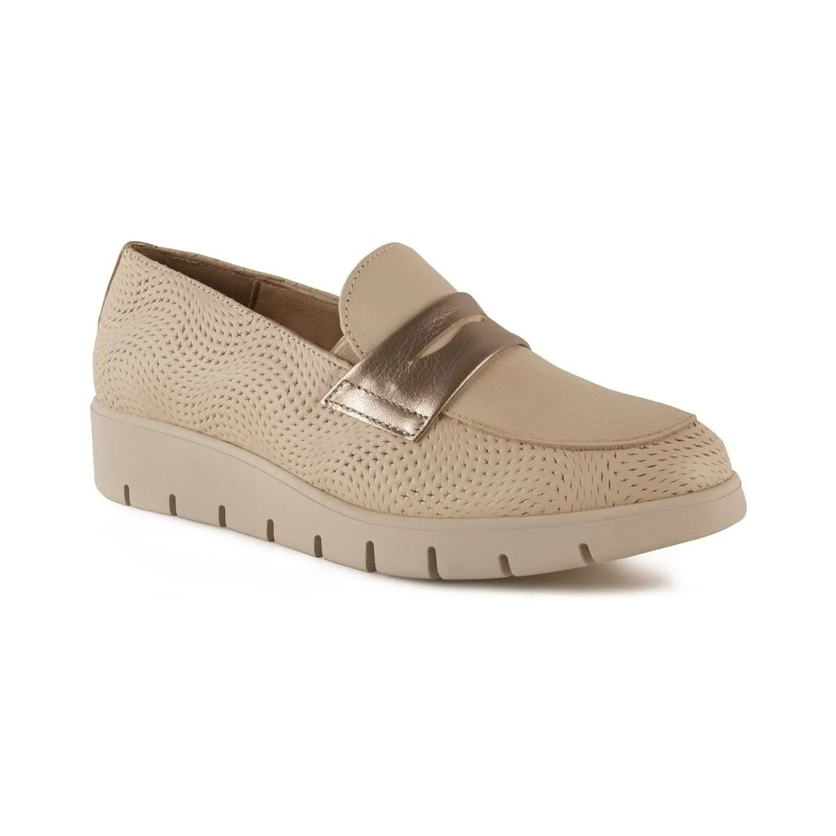 Mocasines de piel beige con cuña by