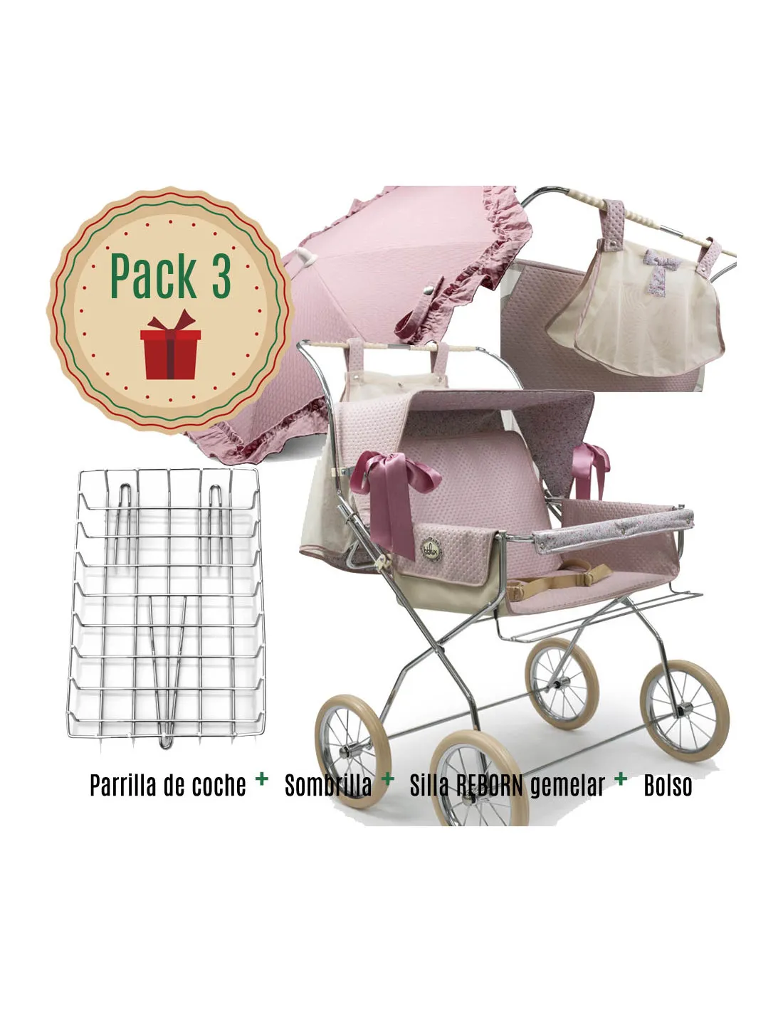 Pack Silla gemelar muñecos reborn rosa de Bebelux