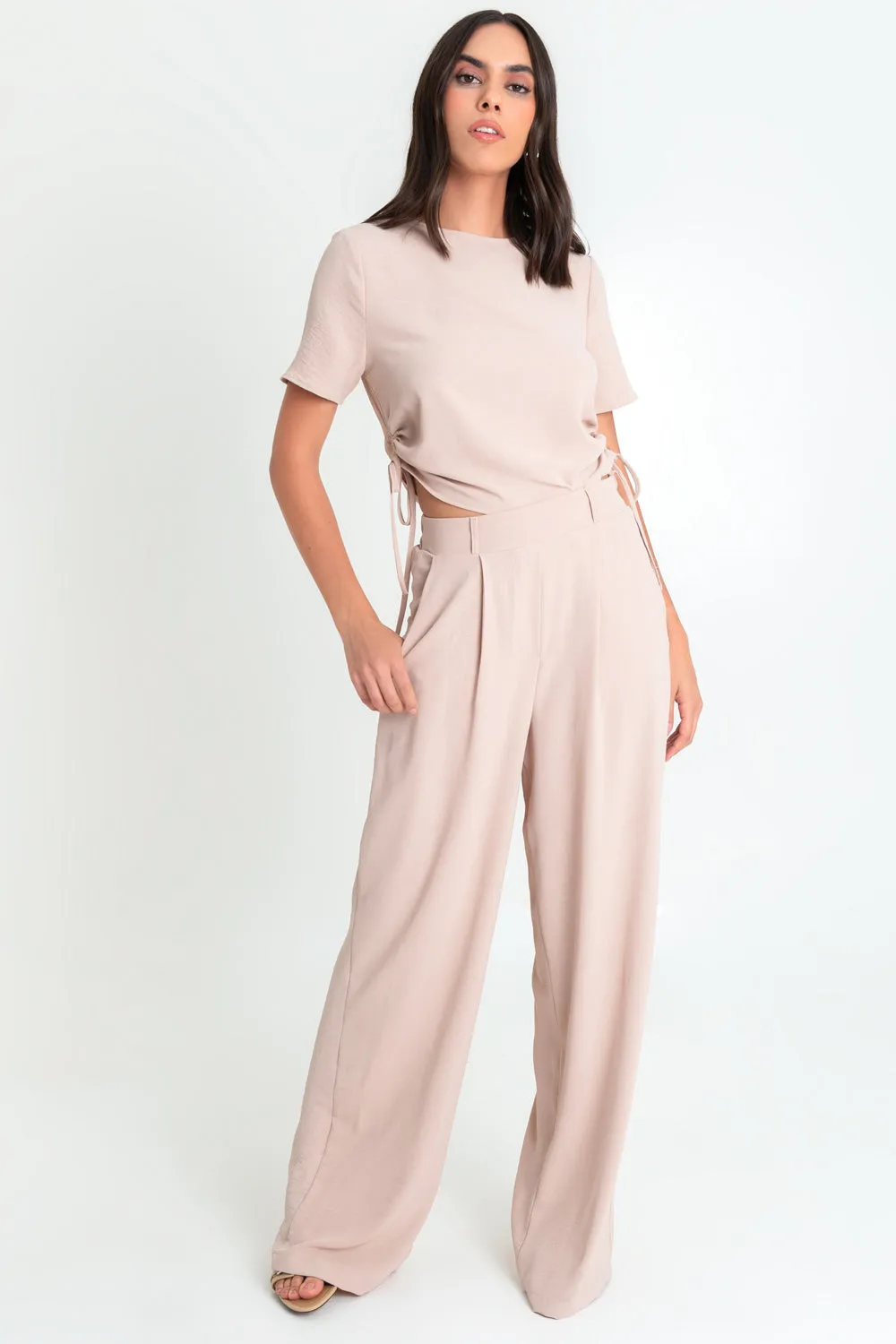 Pantalón de fit wide leg cintura elástica con pinzas