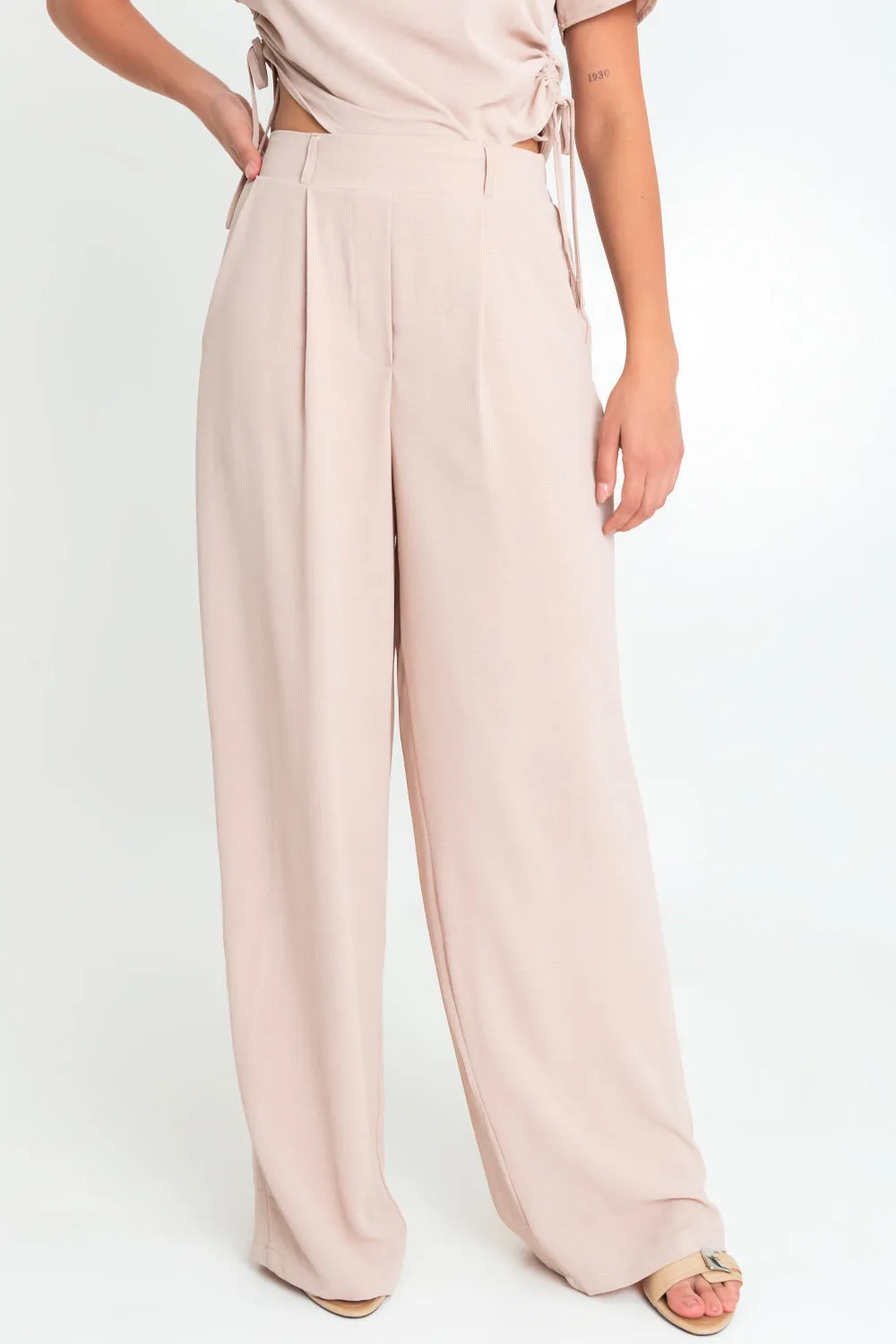 Pantalón de fit wide leg cintura elástica con pinzas