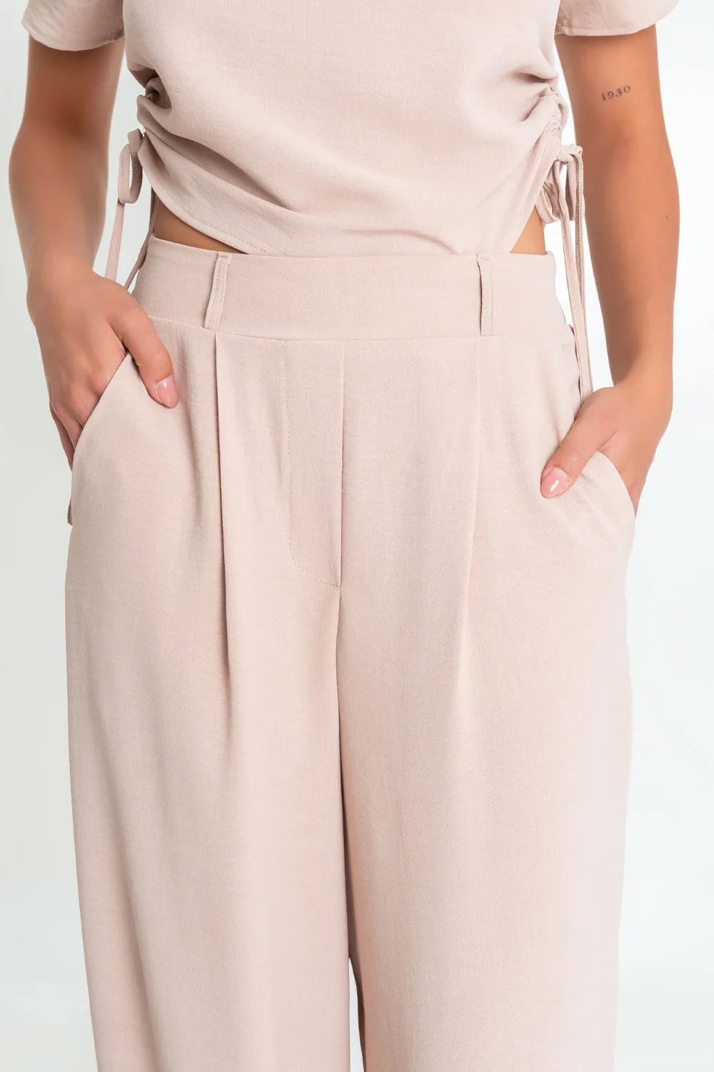 Pantalón de fit wide leg cintura elástica con pinzas