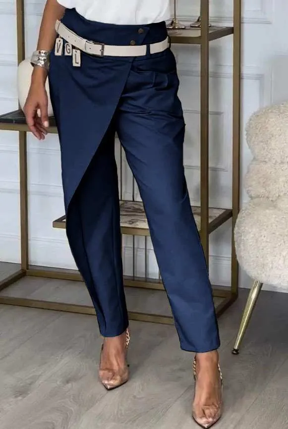 Pantalón elegante con volante, azul oscuro