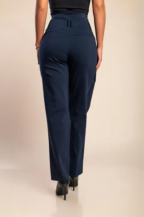 Pantalón elegante con volante, azul oscuro