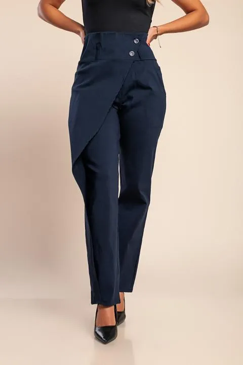 Pantalón elegante con volante, azul oscuro