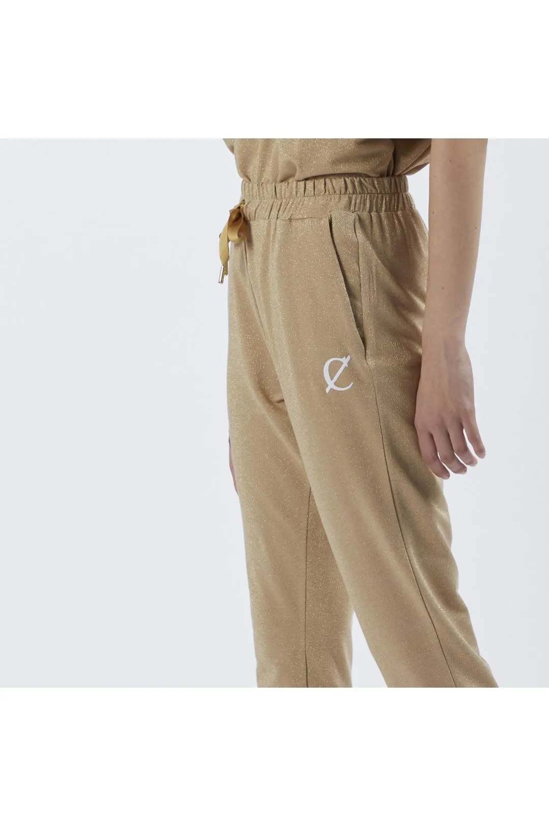 pantalón jogger de tejido lúrex light gold