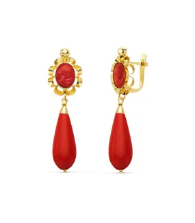 Pendientes Cubanas Yaiza Coral Oro Amarillo 18K 38mm