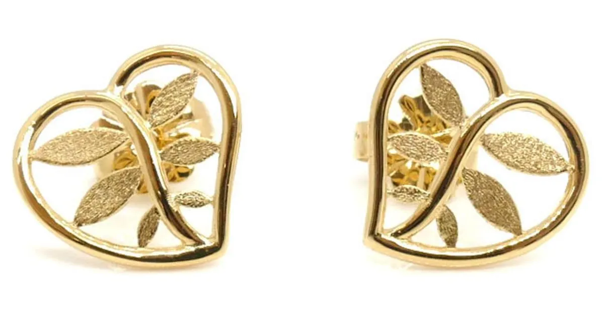 Pendientes de Stud en Oro Amarillo de 18K en Forma de Corazón y Hoja de Tiffany & Co. 