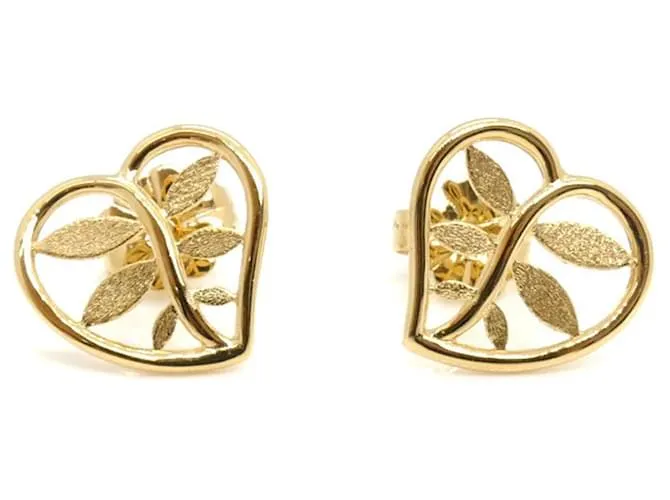 Pendientes de Stud en Oro Amarillo de 18K en Forma de Corazón y Hoja de Tiffany & Co. 