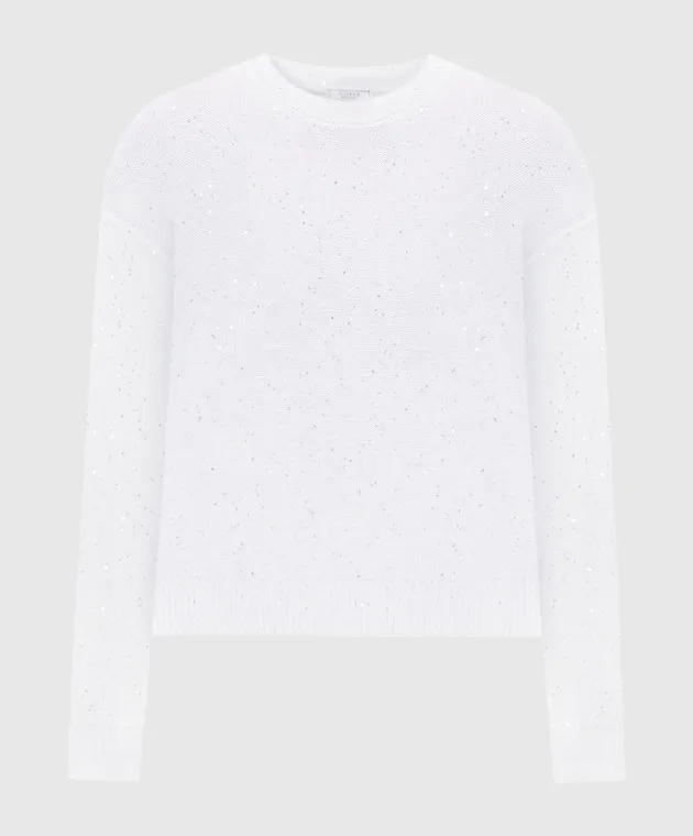 Peserico White wool and cashmere sweater with sequins