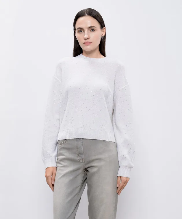 Peserico White wool and cashmere sweater with sequins