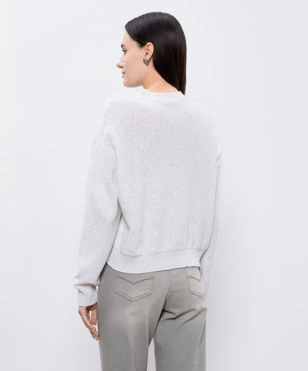 Peserico White wool and cashmere sweater with sequins