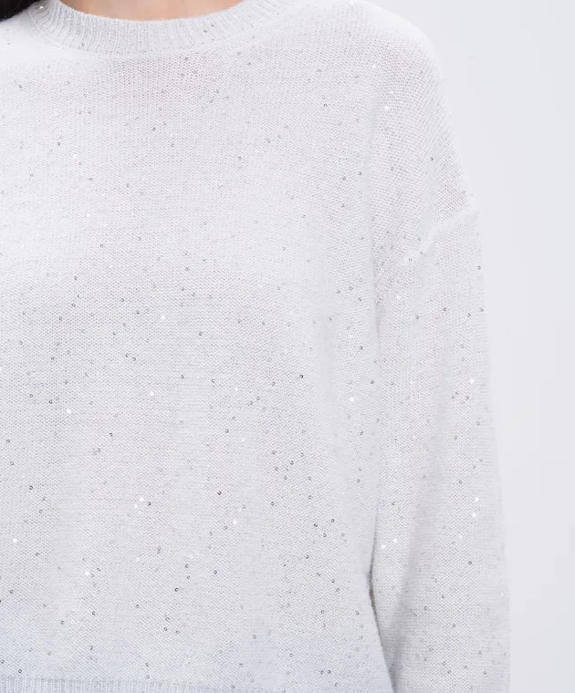 Peserico White wool and cashmere sweater with sequins