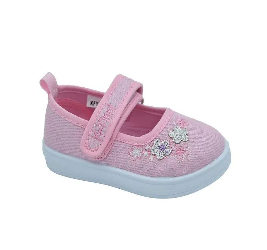 PLAYERA NIÑA MERCEDES KFY21902 VELCRO ROSA ZAPATILLA BARATA BORDADO FLORES