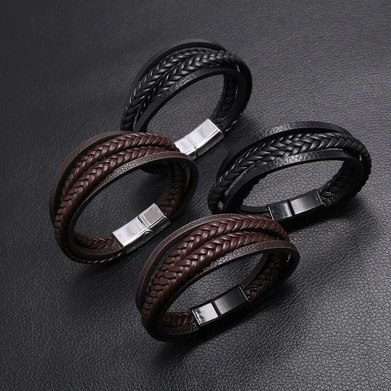 Pulsera Clásica De Cuero Genuino Para Hombre