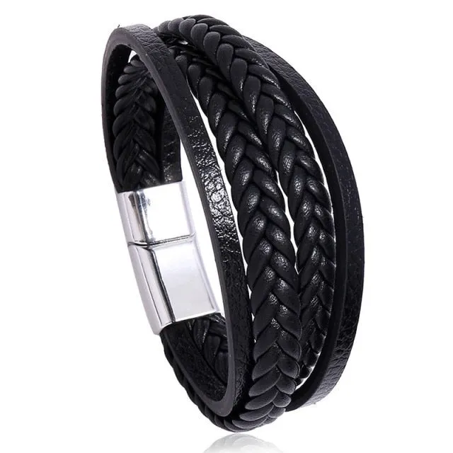 Pulsera Clásica De Cuero Genuino Para Hombre