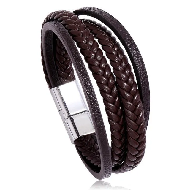 Pulsera Clásica De Cuero Genuino Para Hombre