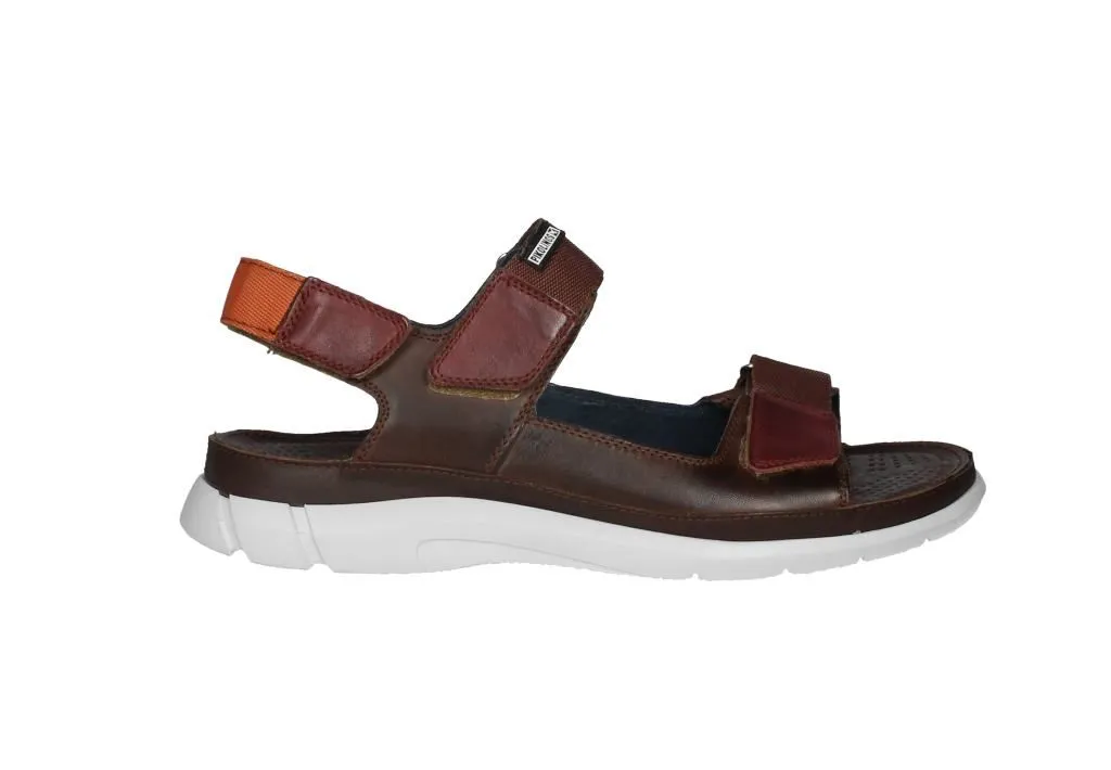 Sandalia Velcro Piel Marron Tres Tiras Piezas Burdeos