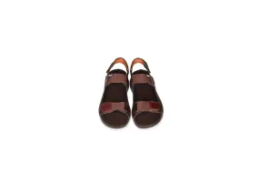 Sandalia Velcro Piel Marron Tres Tiras Piezas Burdeos