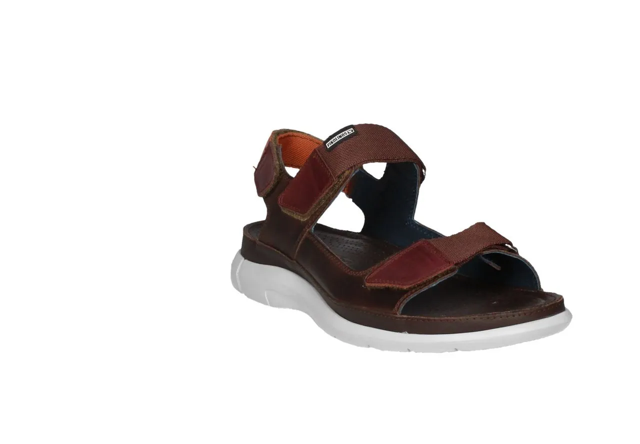 Sandalia Velcro Piel Marron Tres Tiras Piezas Burdeos