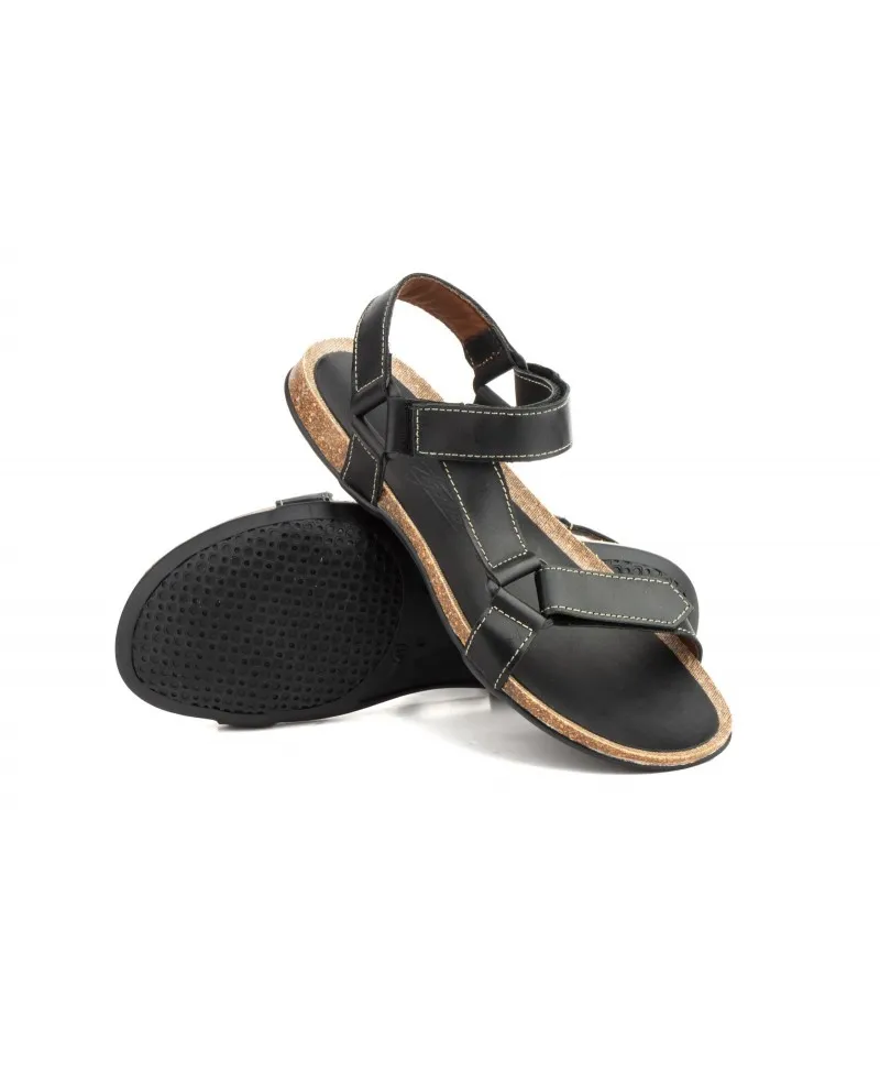 Sandalias Hombre Piel Negro Marrón Velcro