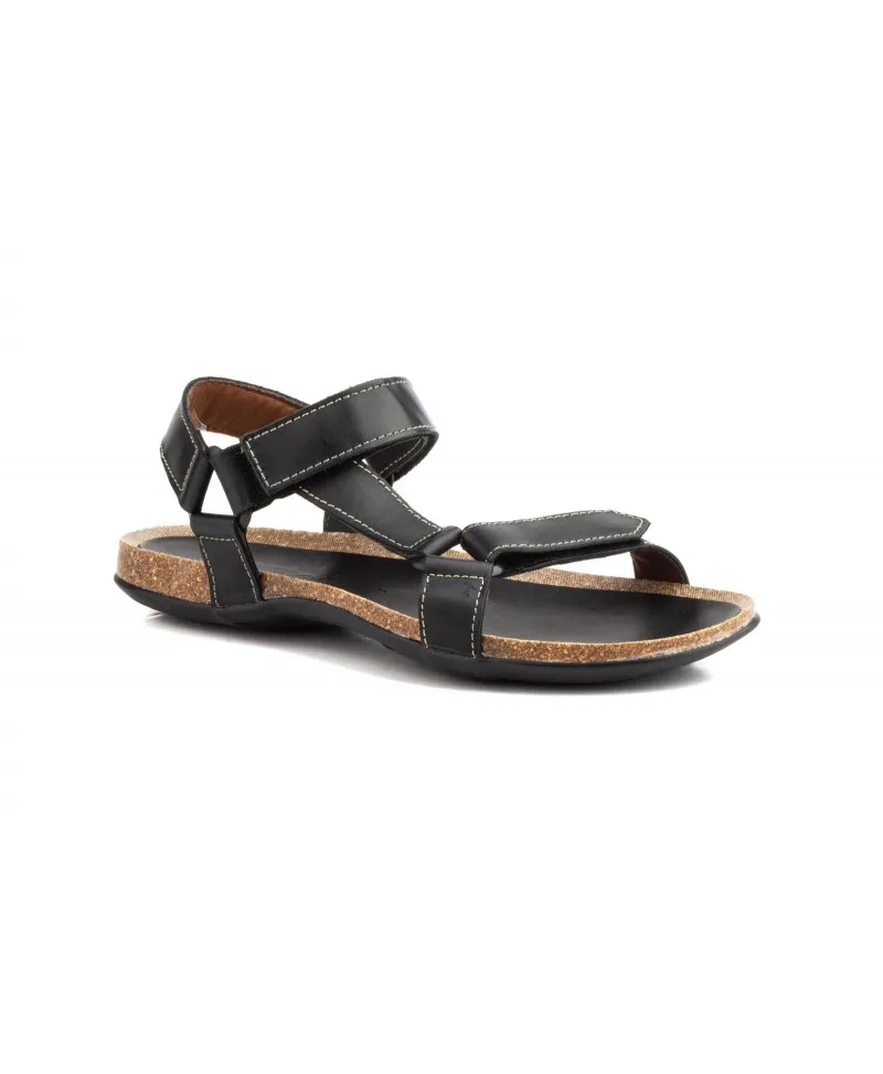 Sandalias Hombre Piel Negro Marrón Velcro