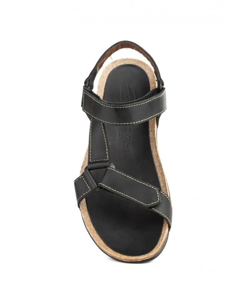 Sandalias Hombre Piel Negro Marrón Velcro