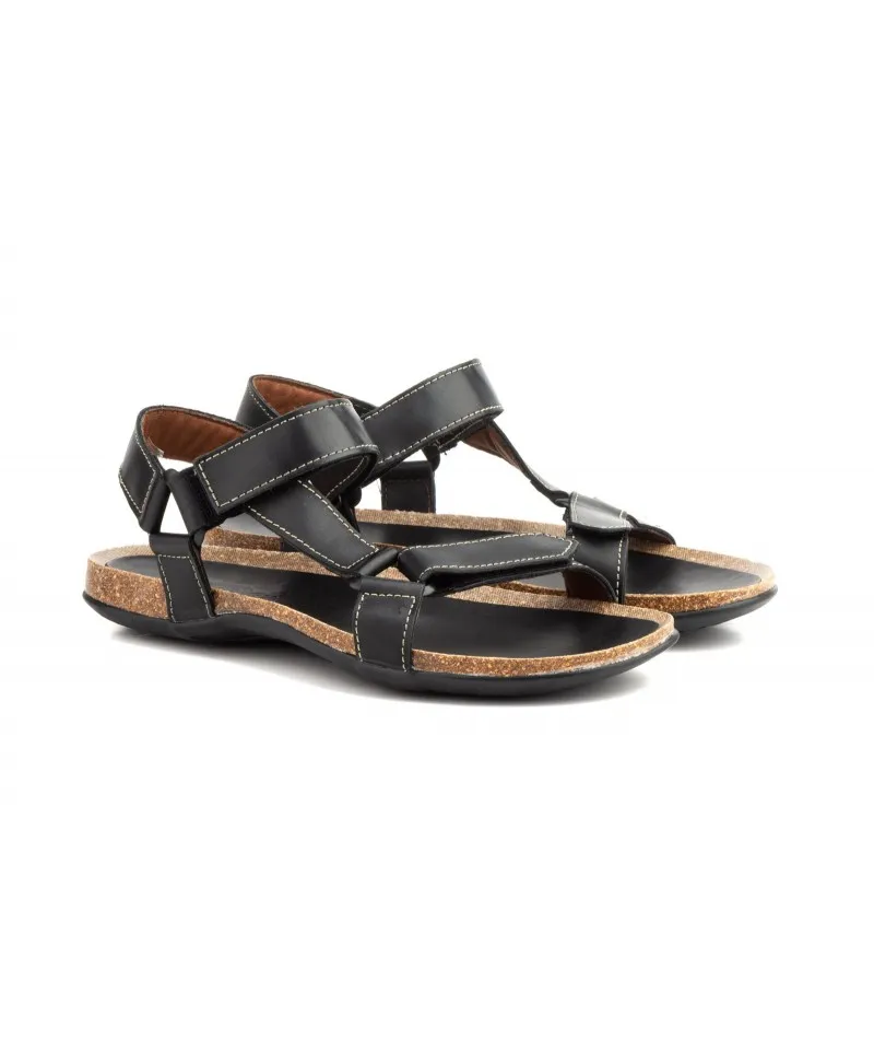 Sandalias Hombre Piel Negro Marrón Velcro