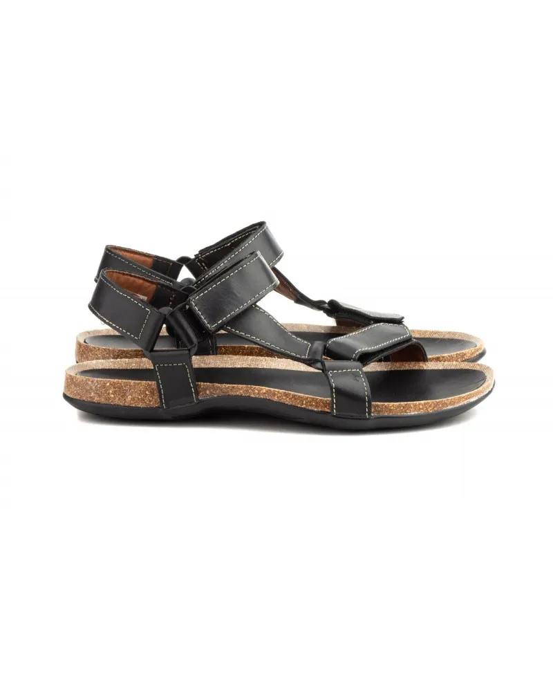 Sandalias Hombre Piel Negro Marrón Velcro