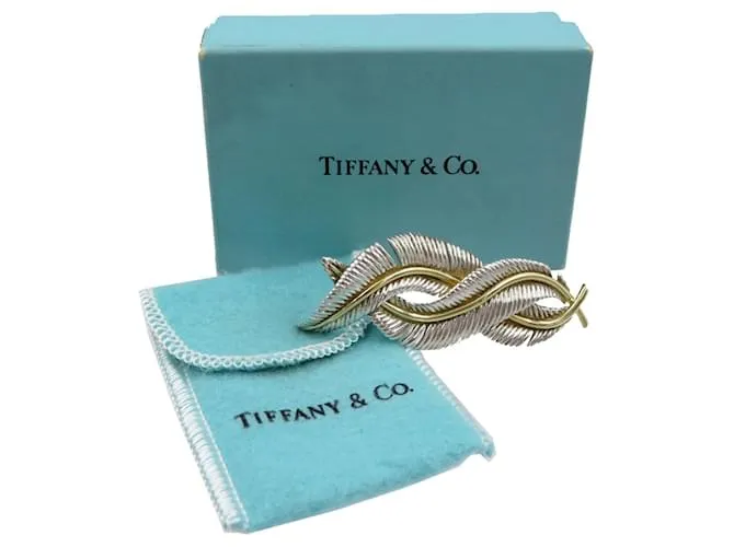 Tiffany & Co Broche de pluma Tiffany en plata 925 y oro amarillo de 18K Dorado 